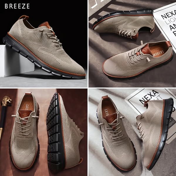 knit sneakers, casual walking shoes, breathable knit shoes, mens casual sneakers, lightweight sneakers, new arrival, bestseller push, minimalist, editorial, calm, trustworthy, neutral, brown
